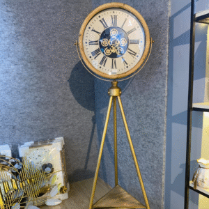 Tripod Gear Floor Clock – Vintage Gold