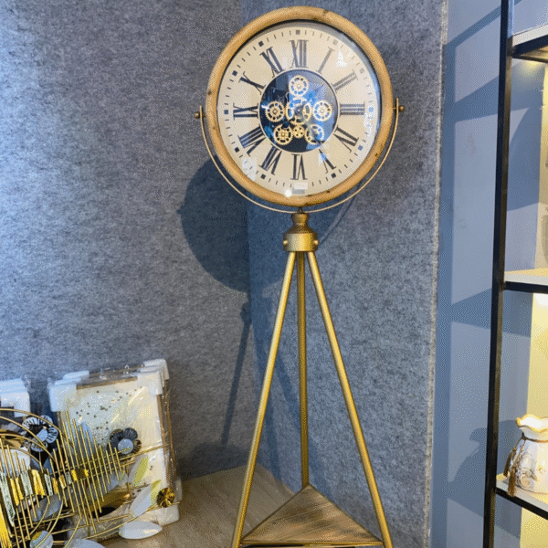 Tripod Gear Floor Clock – Vintage Gold